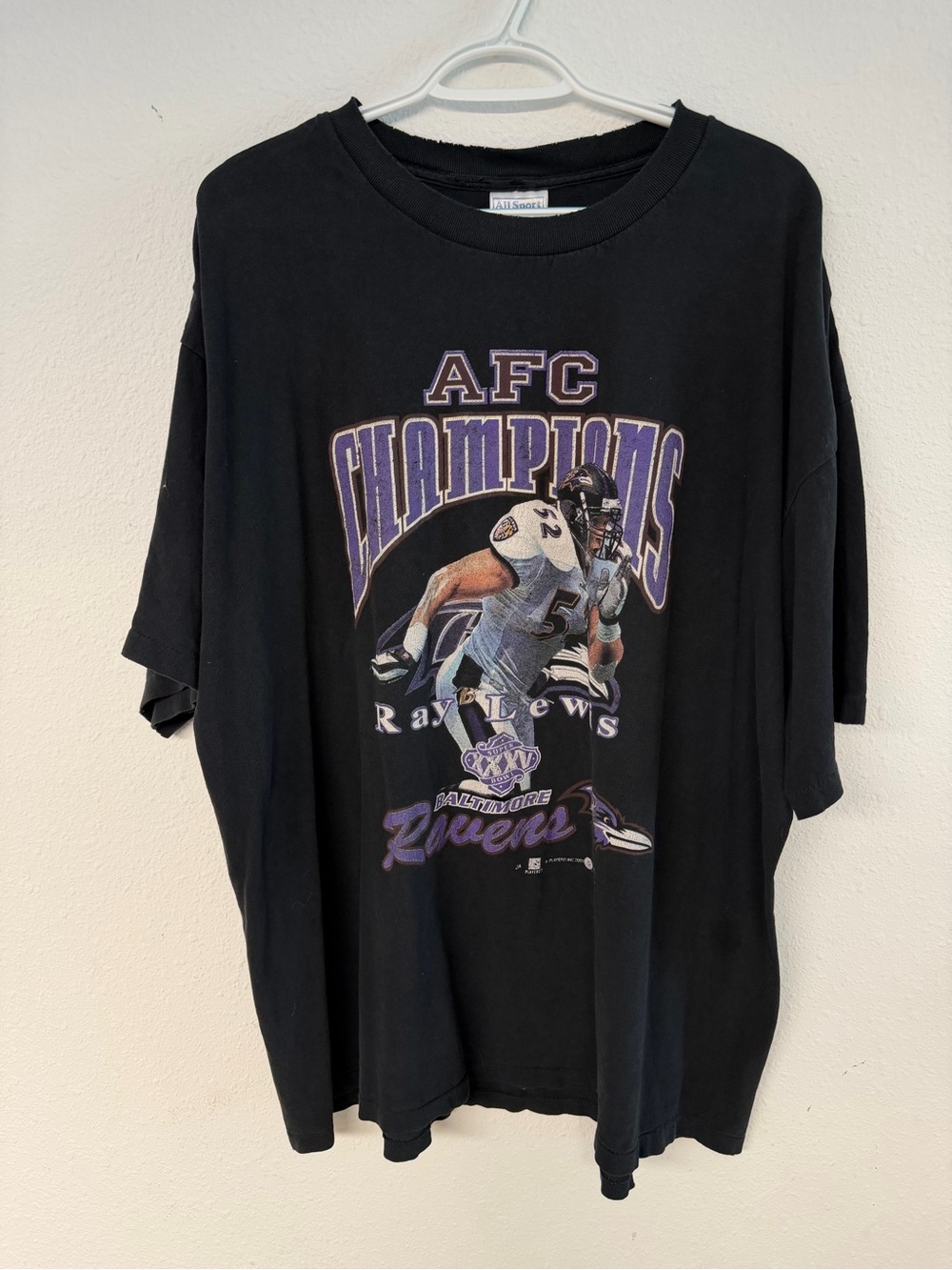 Vintage 2001 Baltimore Ravens AFC Champions Ray Lewis Black Short Sleeve Tee